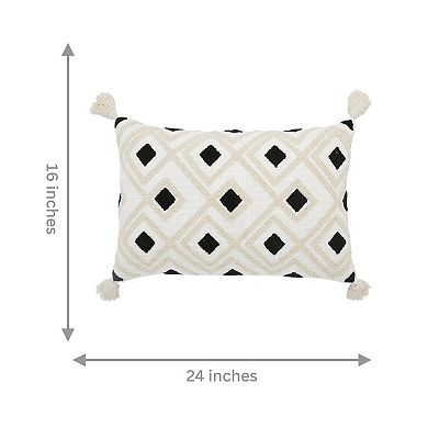 Peppermint Home Diamond Tufted Cotton Lumbar Pillow Covers with Tassels - Set of 2