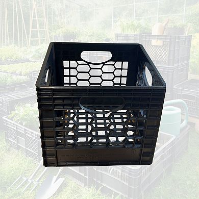 CrateMate Heavy Duty Black Milk Crates for Storage, Organization, & More - 16QT 11"x11"x13"