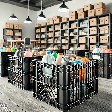 CrateMate Heavy Duty Black Milk Crates for Storage, Organization, & More - 16QT 11"x11"x13"