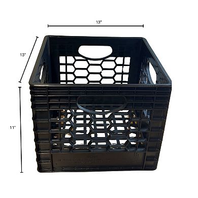 CrateMate Heavy Duty Black Milk Crates for Storage, Organization, & More - 16QT 11"x11"x13"