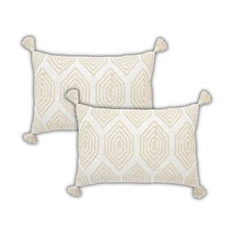 Peppermint Home Honeycomb Tufted Cotton Lumbar Pillow Covers with Tassels -Set of 2