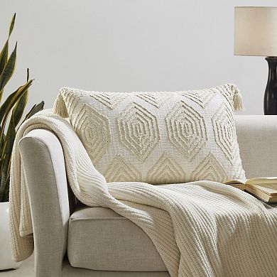 Peppermint Home Honeycomb Tufted Cotton Lumbar Pillow Covers with Tassels -Set of 2