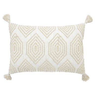 Peppermint Home Honeycomb Tufted Cotton Lumbar Pillow Covers with Tassels -Set of 2