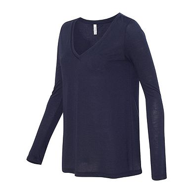 BELLA + CANVAS Women's Flowy Long Sleeve V-Neck Tee