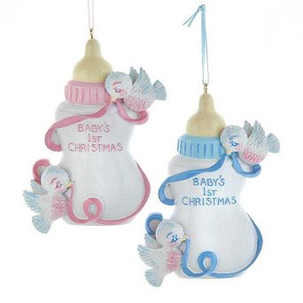 4.125" Baby's 1St Christmas Bottle With Birds Ornaments - Personalized Keepsake