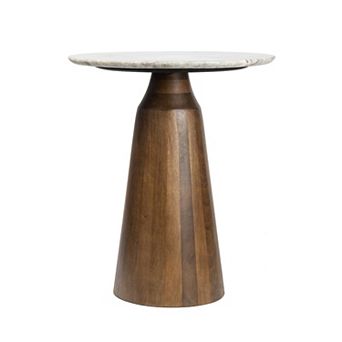 Kaito 18" Rustic Minimalist Round Marble/Wood Accent Table