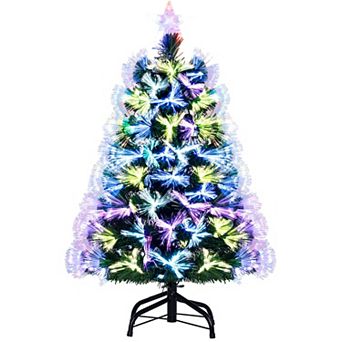 Costway 3 FT Fiber Optic Christmas Tree with 93 Branch Tips Topper Star Folding Metal Stand