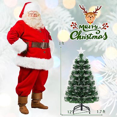 Costway 3 FT Fiber Optic Christmas Tree with 93 Branch Tips Topper Star Folding Metal Stand
