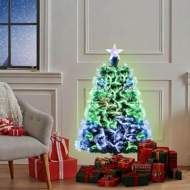 Costway 3 FT Fiber Optic Christmas Tree with 93 Branch Tips Topper Star Folding Metal Stand