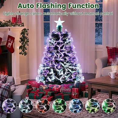 Costway 3 FT Fiber Optic Christmas Tree with 93 Branch Tips Topper Star Folding Metal Stand