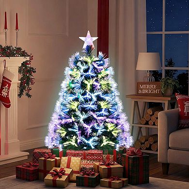 Costway 3 FT Fiber Optic Christmas Tree with 93 Branch Tips Topper Star Folding Metal Stand
