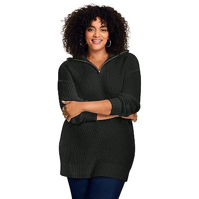 Avenue Women's Plus Size Half-Zip Pullover Sweater