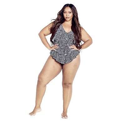 Avenue Women's Plus Size Pia V-Tiered Print 1 Piece