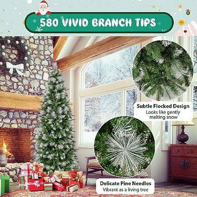 Costway 6/7.5/9 ft Pre-Lit Artificial Christmas Tree with 580/820/1228 Frosted Tips 470 LED Lights