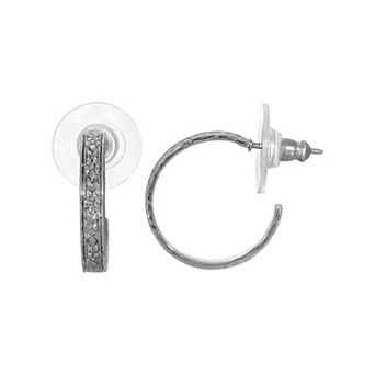 1928 Silver Tone Small Hoop Earrings