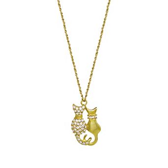 1928 Gold Tone Crystal Double Cat Pendant Necklace