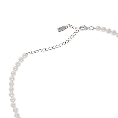 1928 Silver Tone Adjustable Simulated Pearl & Black Crystal Necklace