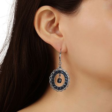 1928 Silver Tone Blue Crystal Round Earrings