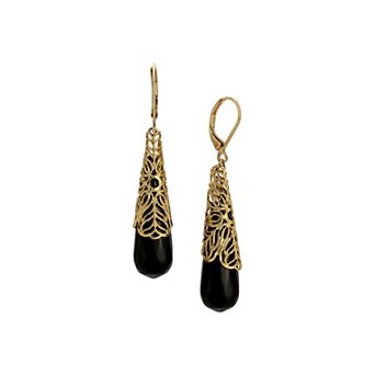 1928 Gold Tone Filigree Teardrop Earrings