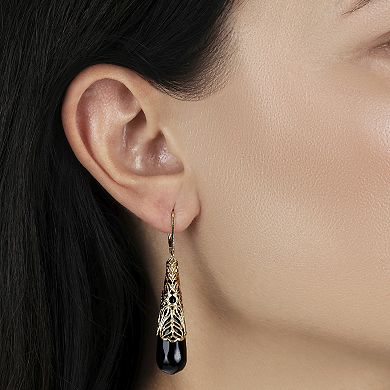 1928 Gold Tone Filigree Teardrop Earrings