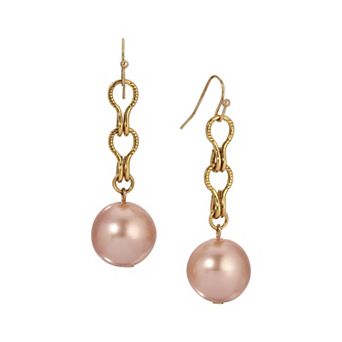1928 Gold Tone Simulated Pearl Bead Drop Earrings