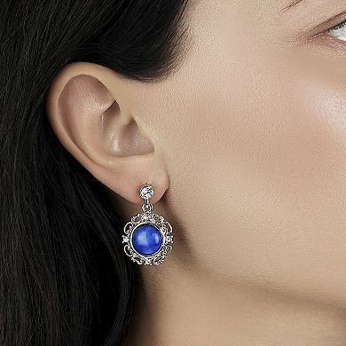 1928 Silver Tone Round Drop Earrings