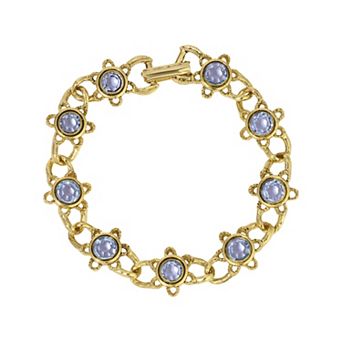1928 Gold Tone Round Blue Crystal Bracelet