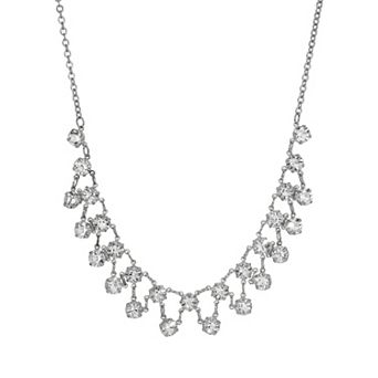1928 Silver Tone Crystal Chanel Set Bib Necklace