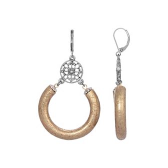 1928 Two Tone Pewter Round Drop Earrings