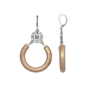 1928 Two Tone Pewter Round Drop Earrings