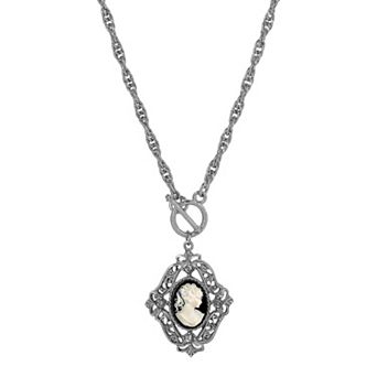 1928 Silver Tone Cameo Pendant Necklace