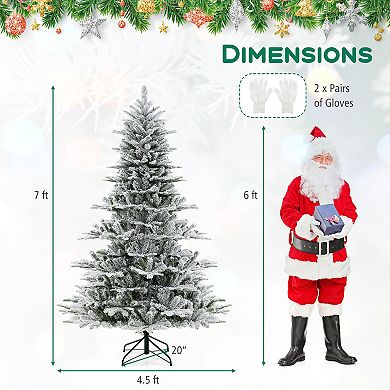 Costway 6/7/8 FT Snow Flocked Artificial Christmas Tree with 661/1119/1447 PVC & PE Tips