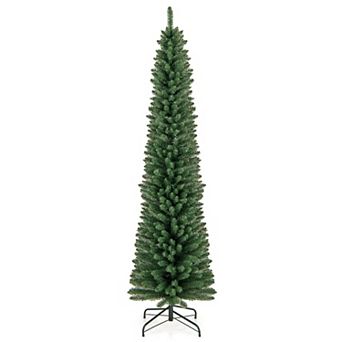 Costway 5/6/7/8 FT Pencil Christmas Tree Artificial with 295/392/523/671 Memory Wire Branch Tips