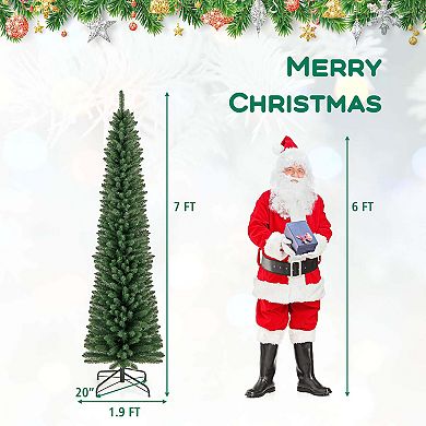 Costway 5/6/7/8 FT Pencil Christmas Tree Artificial with 295/392/523/671 Memory Wire Branch Tips