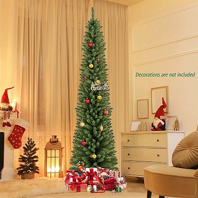 Costway 5/6/7/8 FT Pencil Christmas Tree Artificial with 295/392/523/671 Memory Wire Branch Tips