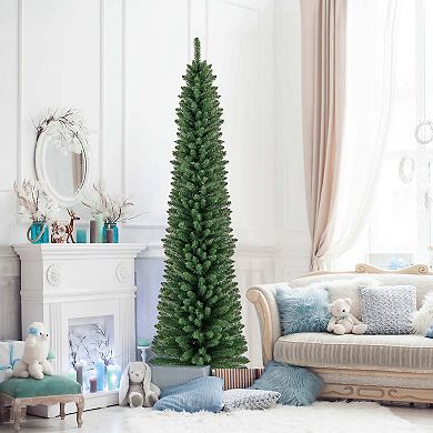 Costway 5/6/7/8 FT Pencil Christmas Tree Artificial with 295/392/523/671 Memory Wire Branch Tips