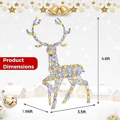 Costway 4.6 FT Pre-Lit Christmas Reindeer with 170 Bright LED Lights Zip Ties Ground Stakes