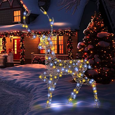 Costway 4.6 FT Pre-Lit Christmas Reindeer with 170 Bright LED Lights Zip Ties Ground Stakes