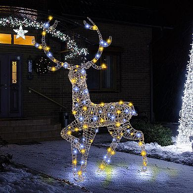 Costway 4.6 FT Pre-Lit Christmas Reindeer with 170 Bright LED Lights Zip Ties Ground Stakes