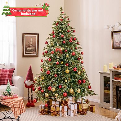 Costway 6/7/8 FT Artificial Christmas Tree with 590 Branch Tips 240/340/410 Warm White LED Lights