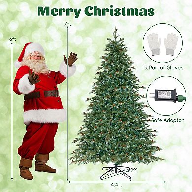 Costway 6/7/8 FT Artificial Christmas Tree with 590 Branch Tips 240/340/410 Warm White LED Lights