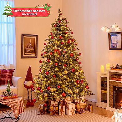 Costway 6/7/8 FT Artificial Christmas Tree with 590 Branch Tips 240/340/410 Warm White LED Lights