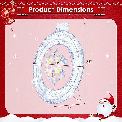 Costway 33" Lighted Ornament Pre-Lit Christmas Wreath with 128 Cold White LED Lights