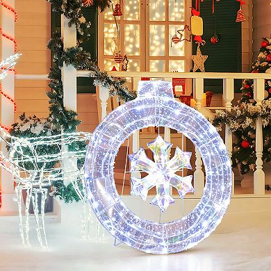 Costway 33" Lighted Ornament Pre-Lit Christmas Wreath with 128 Cold White LED Lights