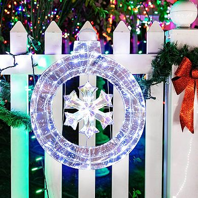 Costway 33" Lighted Ornament Pre-Lit Christmas Wreath with 128 Cold White LED Lights