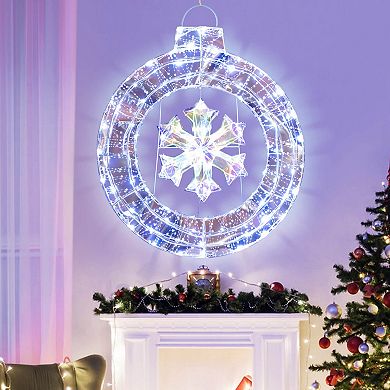 Costway 33" Lighted Ornament Pre-Lit Christmas Wreath with 128 Cold White LED Lights