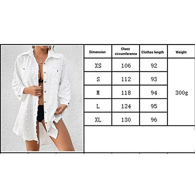 Womens Swimsuit Cover Up Blouse Button Down Shirt Coverup Drawstring Beach Dresses Swiss Dot Tops