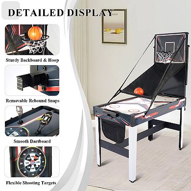 4 in 1 Indoor Game for Kids & Adults - Dual Hoop Electronic Scoring, Foldable Basketball