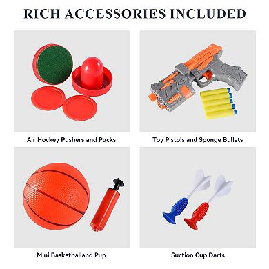 4 in 1 Indoor Game for Kids & Adults - Dual Hoop Electronic Scoring, Foldable Basketball