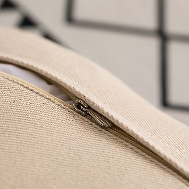 Handwoven Cotton Throw Pillow Cover, Embossed White Dots and Natural Fringed Pattern, with Filler